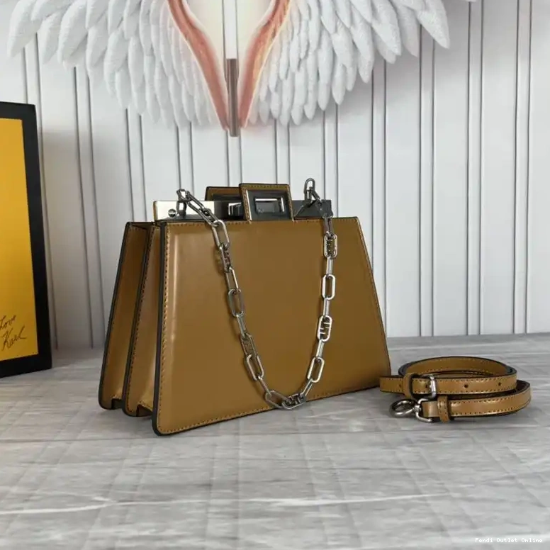 Cheap Leather Cut Fendi Brown Peekaboo Bag In Mini Calf 0615